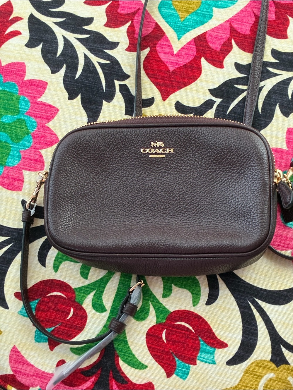 Coach Pebbled Leather Crossbody in Dark Plum with Gold Hardware